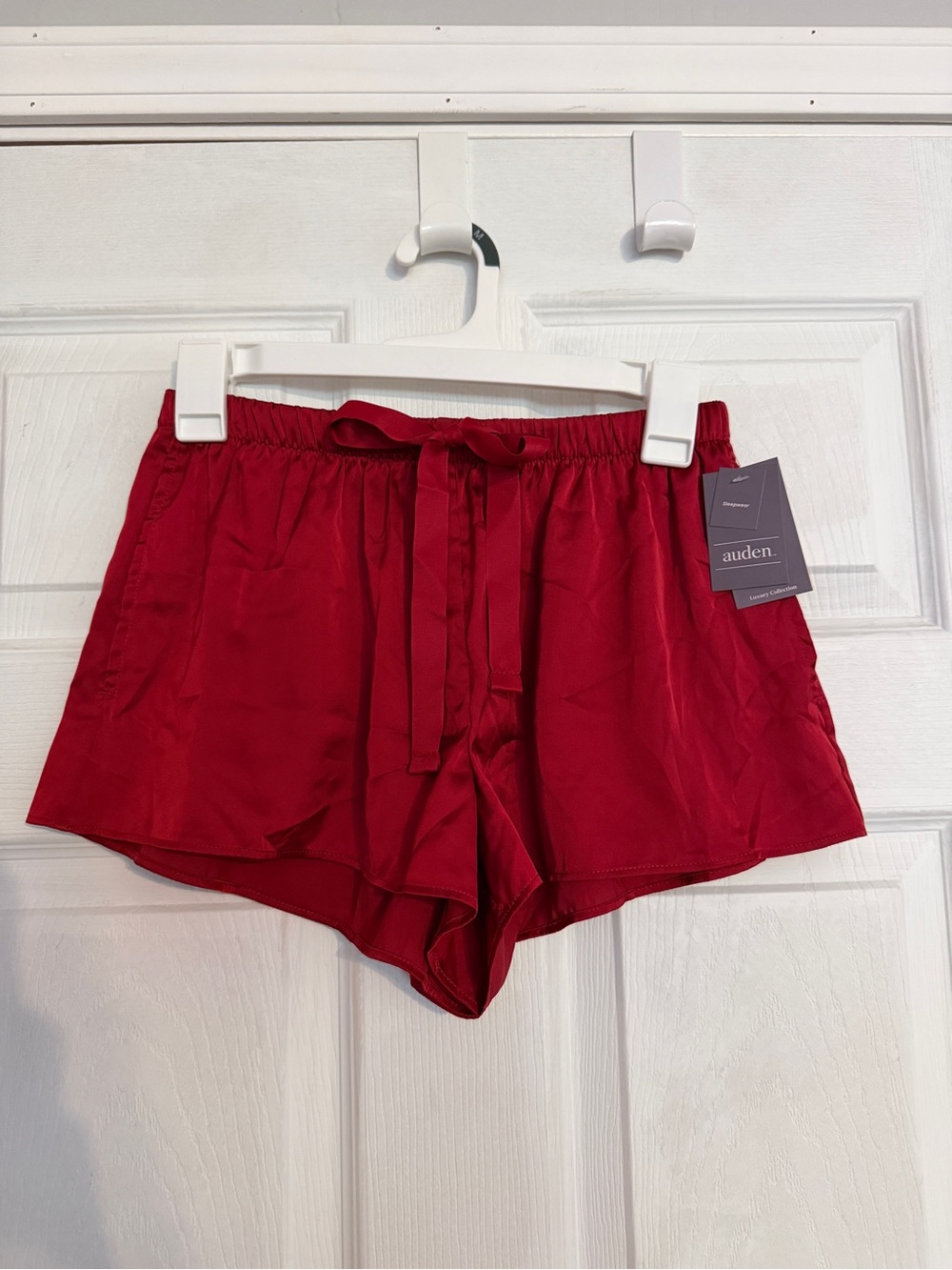 Auden Red Satin-Feel Sleep Shorts with Drawstring